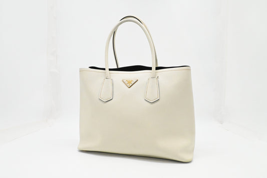Prada Medium Tote in White Saffiano Leather