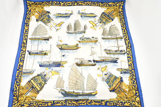 Hermes 'Jonques et Sampans' Carre 90 in Blue Silk