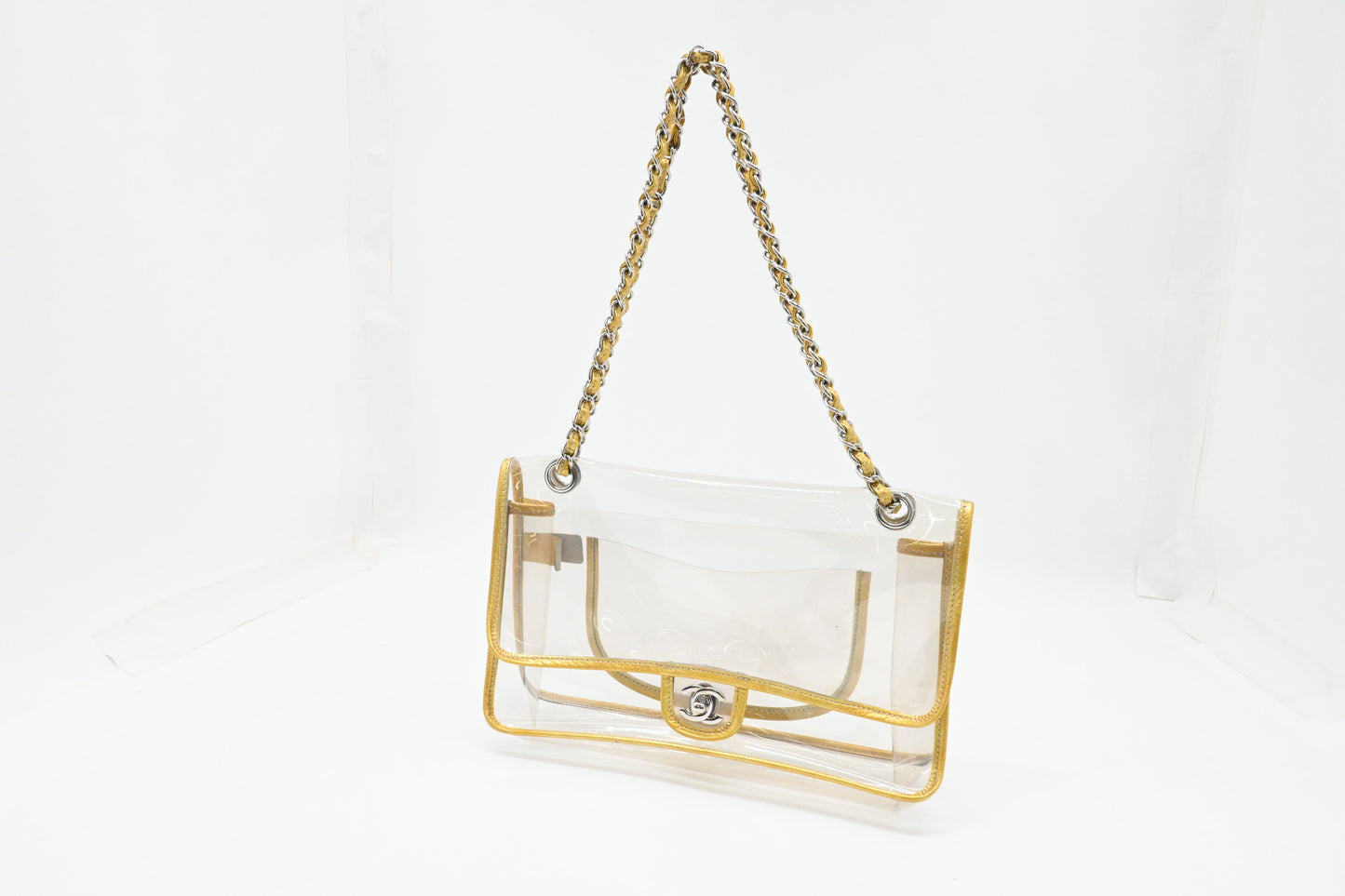 Chanel Flap in Clear Vinyl and Gold Leather
