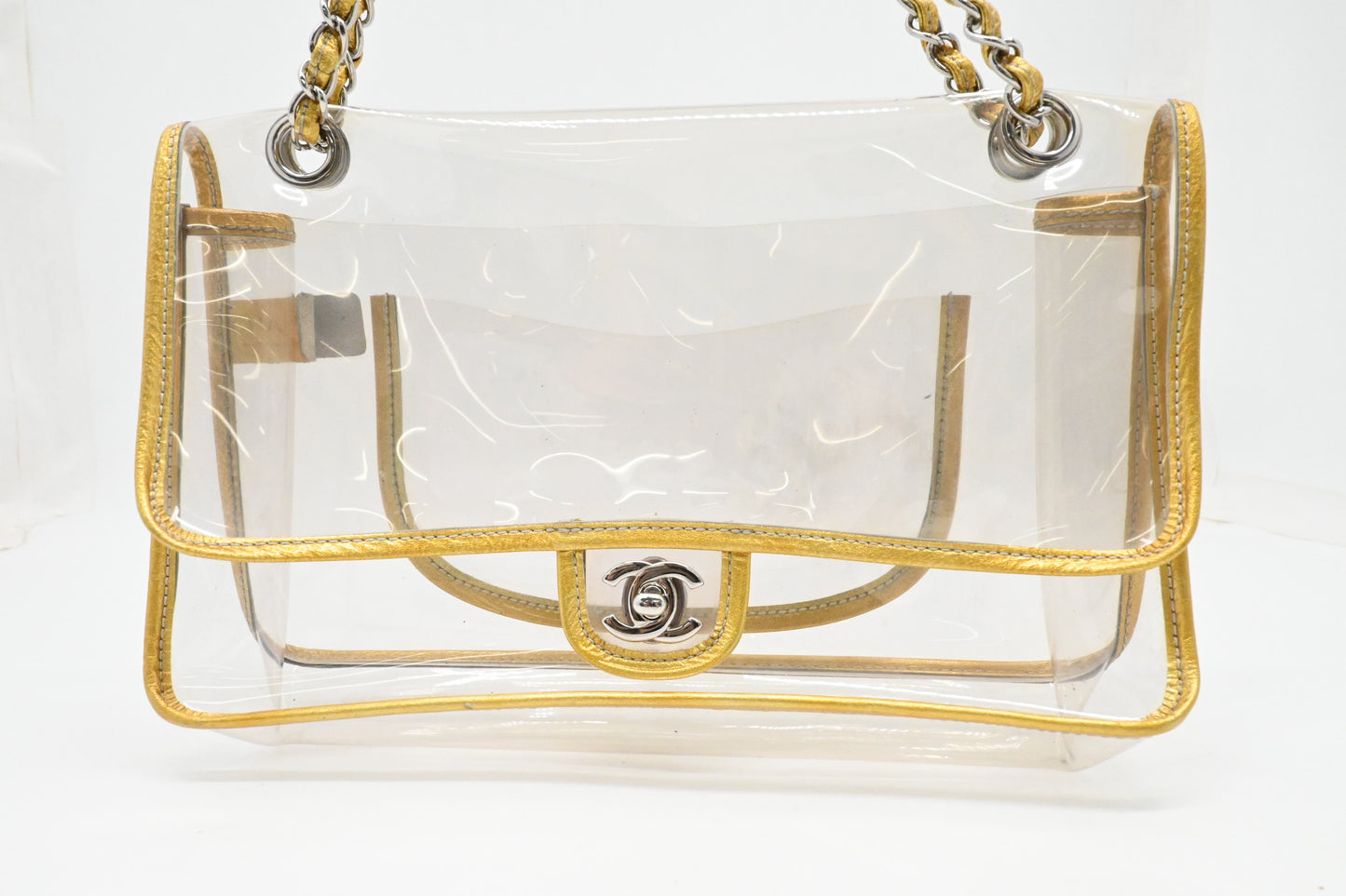 Chanel Flap in Clear Vinyl and Gold Leather