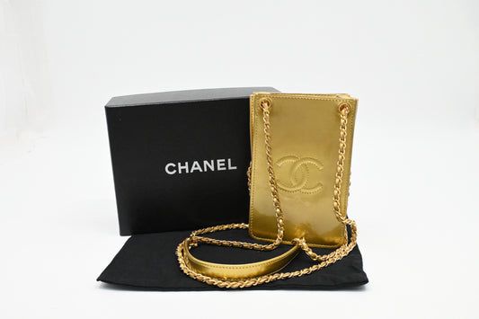 Chanel Chain Phone Bag in Gold Patent Leather