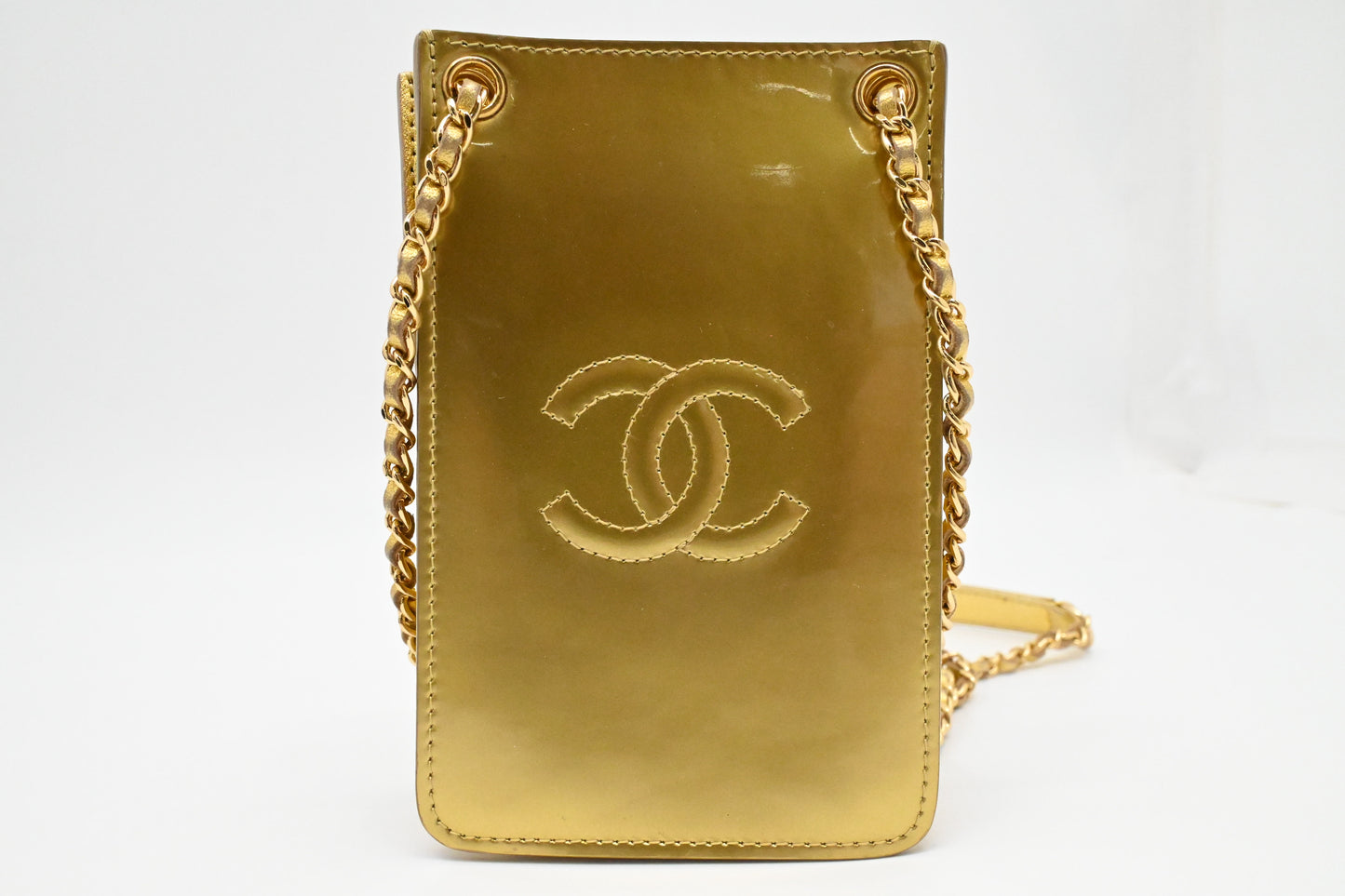 Chanel Chain Phone Bag in Gold Patent Leather
