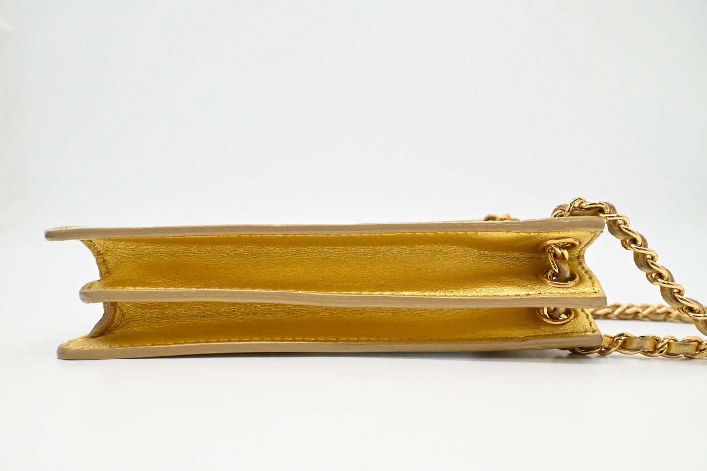 Chanel Chain Phone Bag in Gold Patent Leather