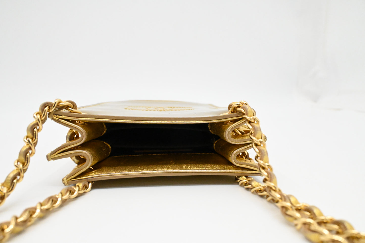 Chanel Chain Phone Bag in Gold Patent Leather