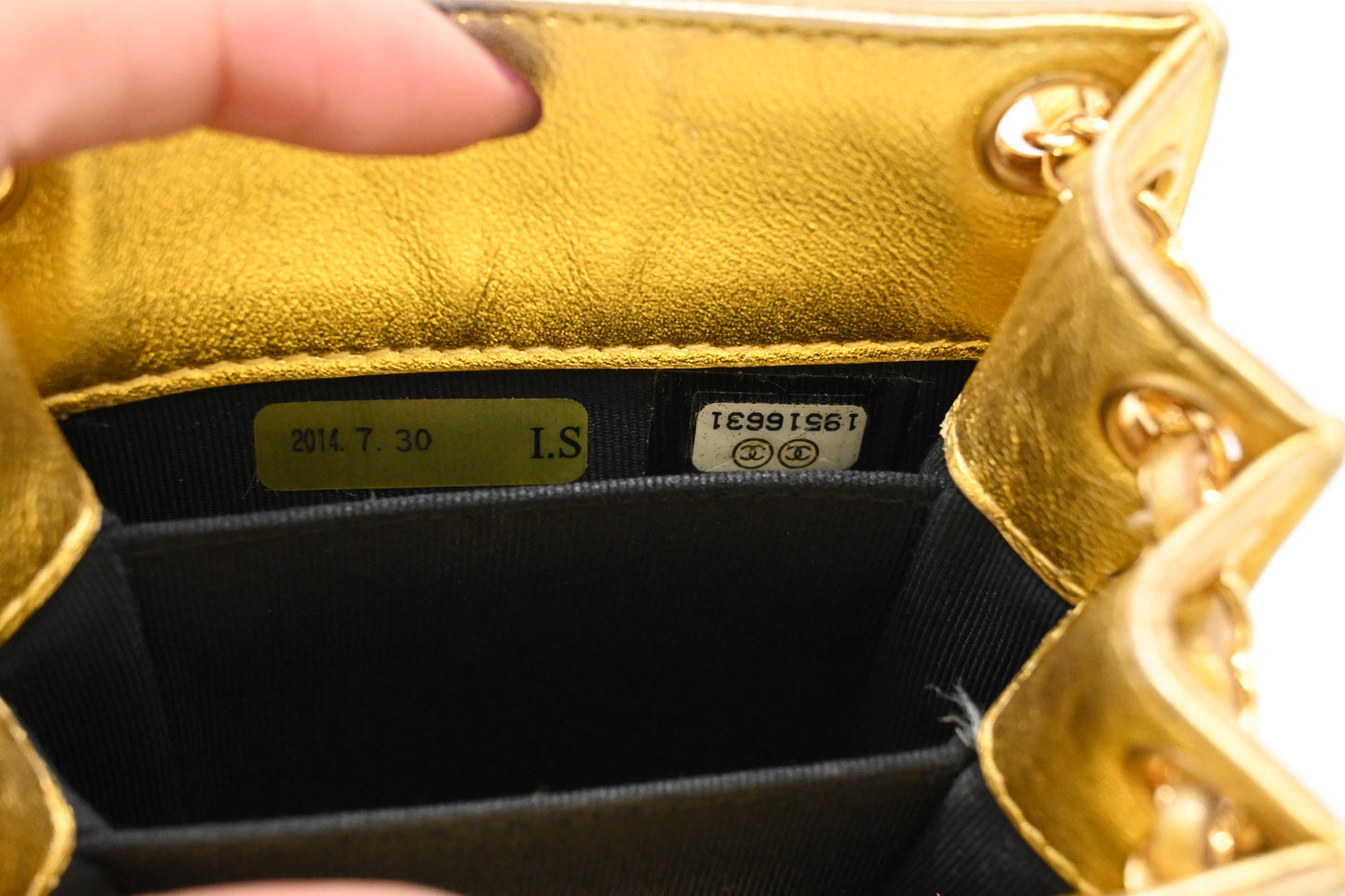 Chanel Chain Phone Bag in Gold Patent Leather