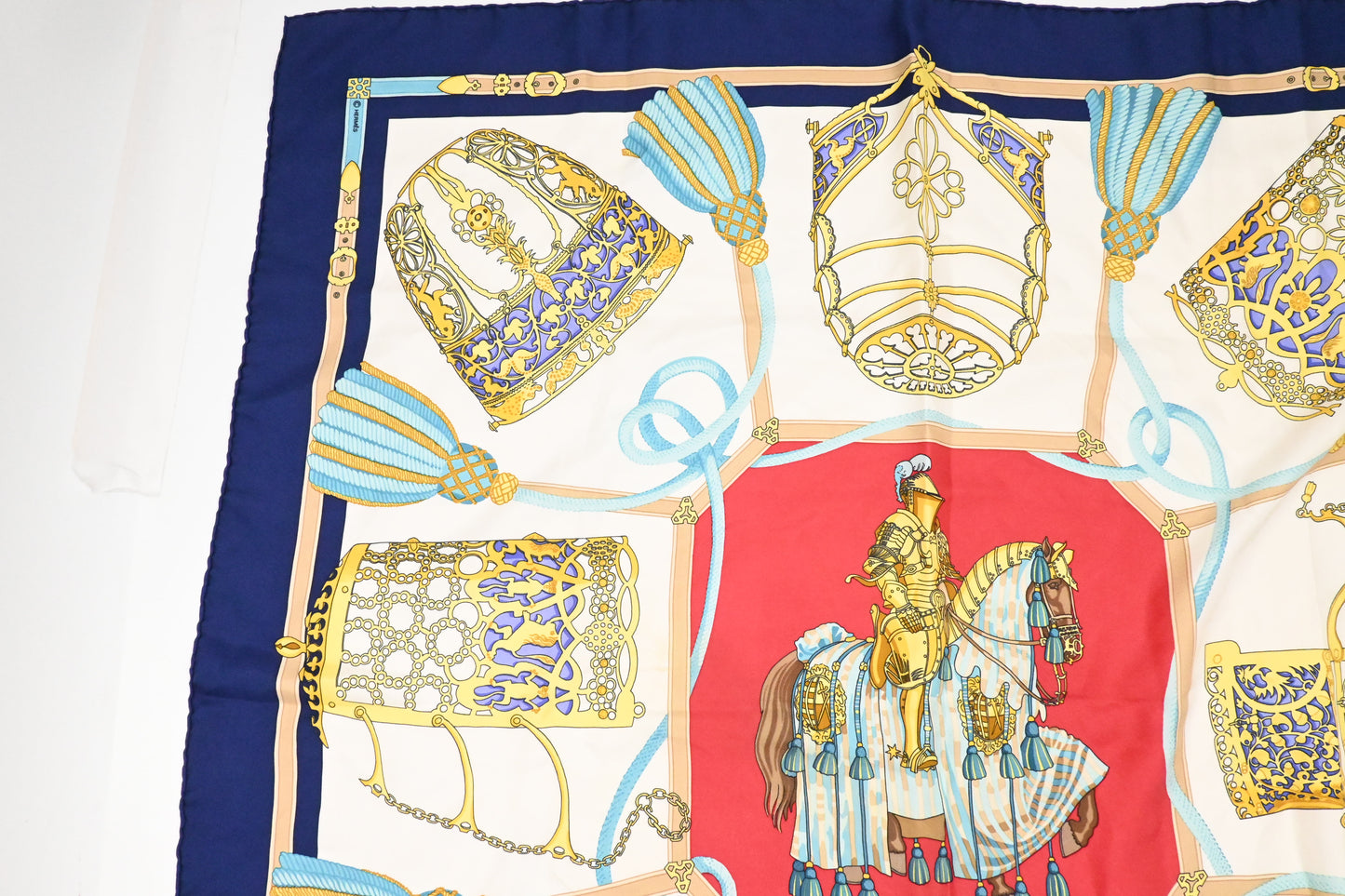 Hermes 'Les Muserolles' Carre 90 in Navy Blue Silk