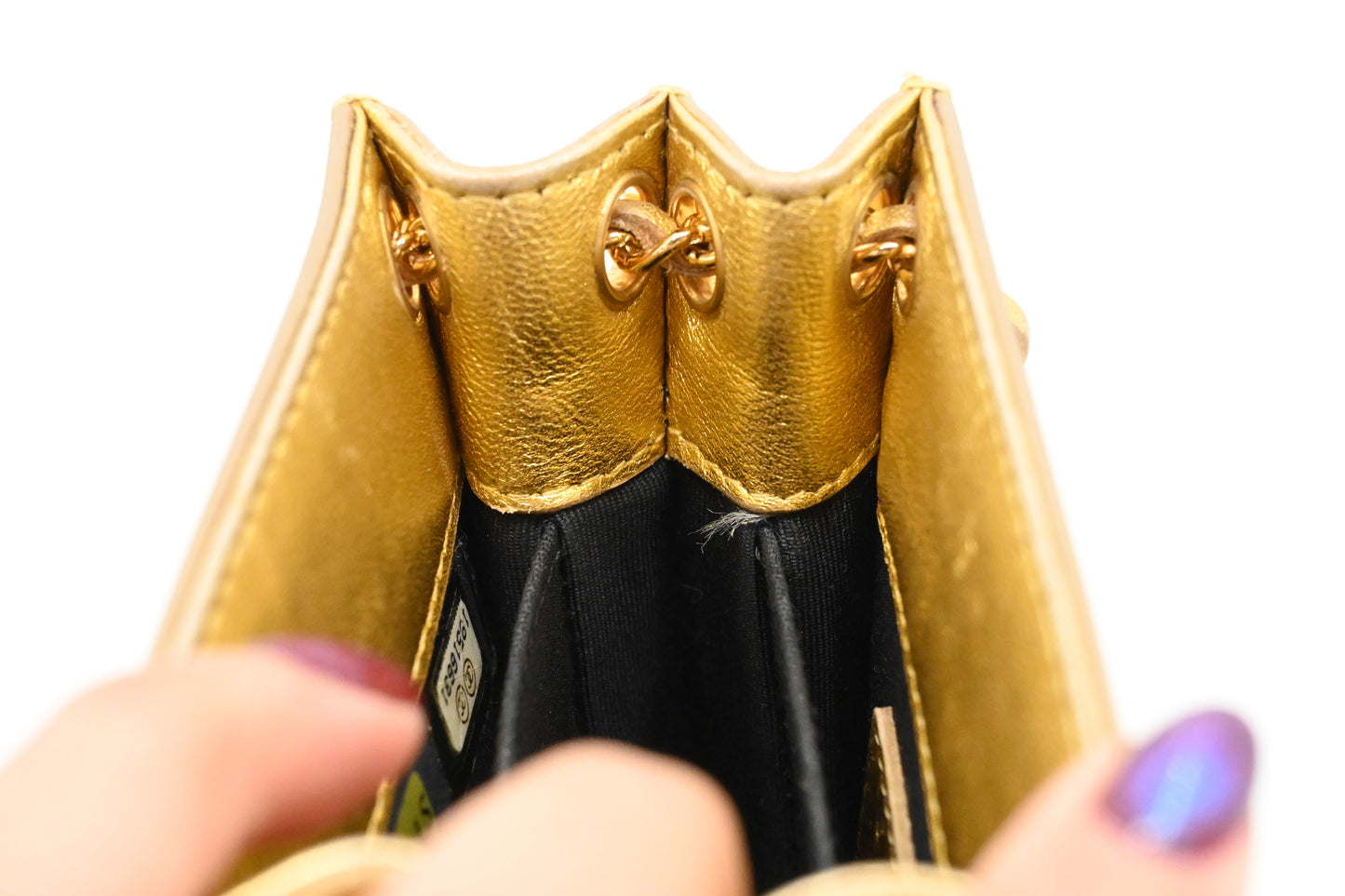 Chanel Chain Phone Bag in Gold Patent Leather