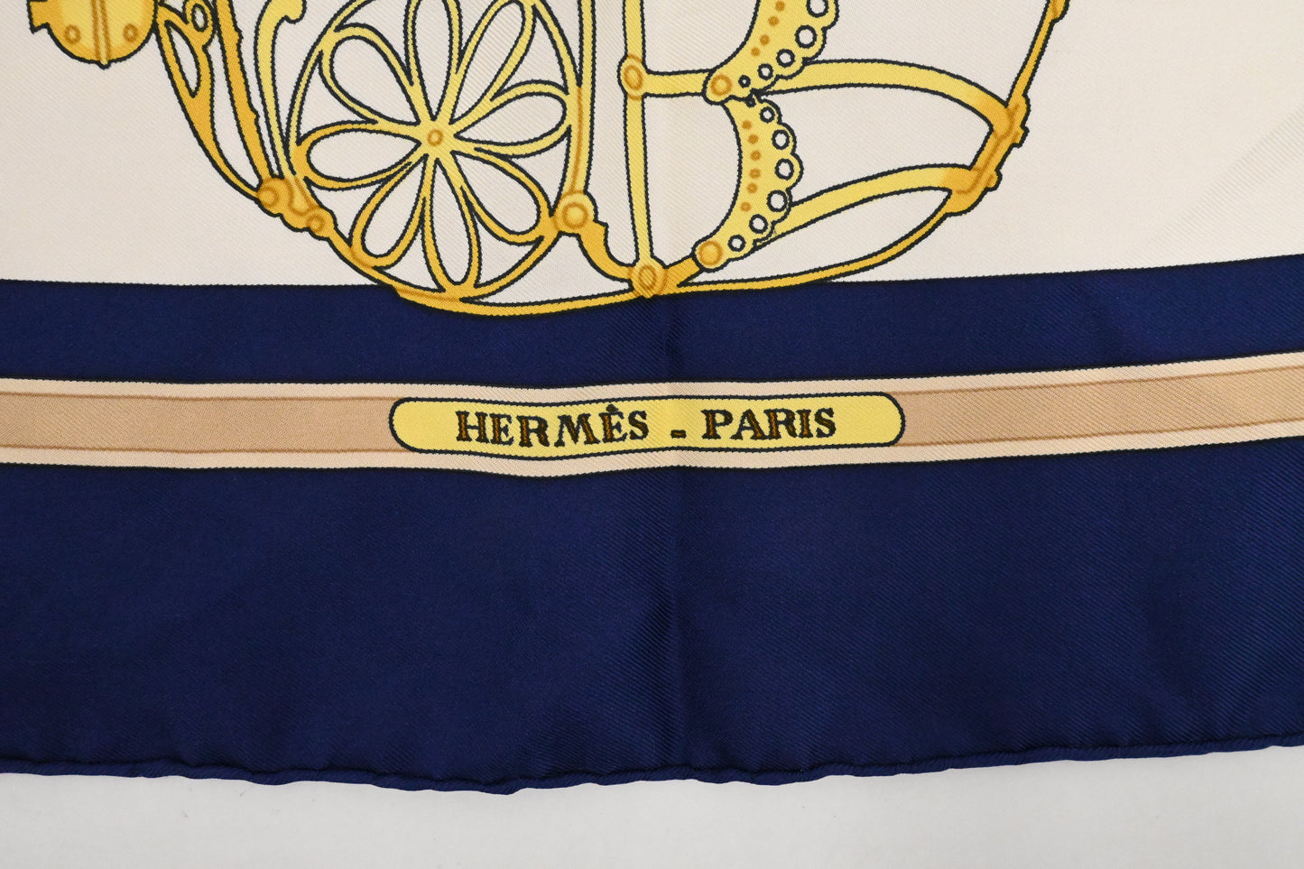Hermes 'Les Muserolles' Carre 90 in Navy Blue Silk