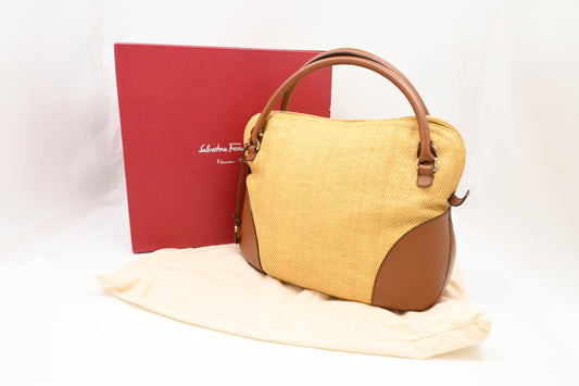 Ferragamo Handbag in Raffia and Brown Leather