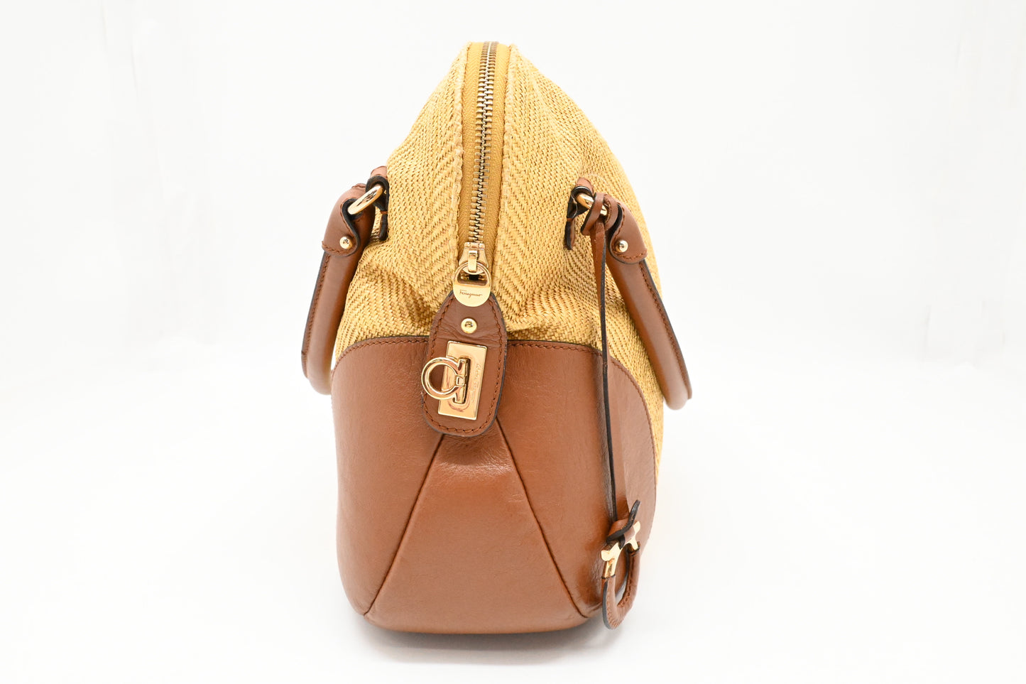 Ferragamo Handbag in Raffia and Brown Leather