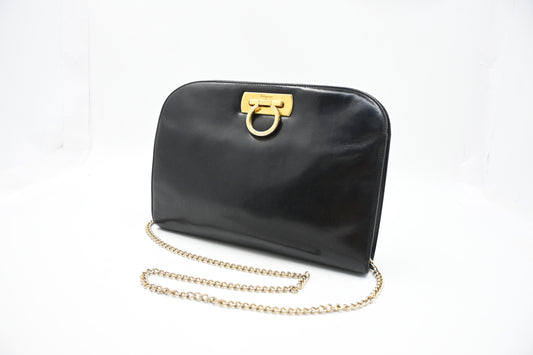 Ferragamo Chain Crossbody in Black Leather