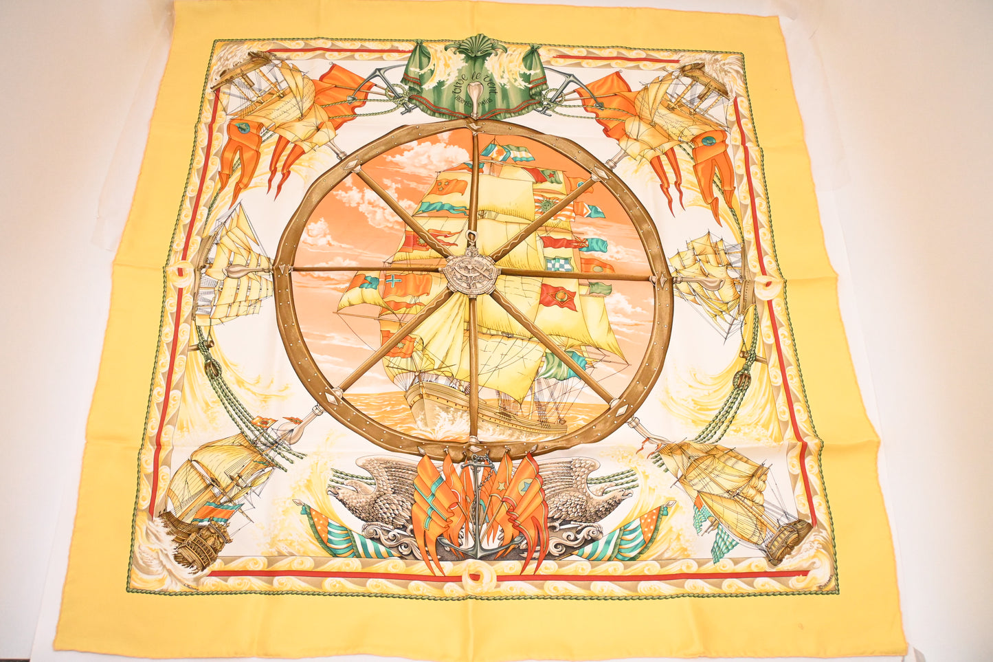 Hermes 'Vive le Vent' Carre 90 in Yellow Silk