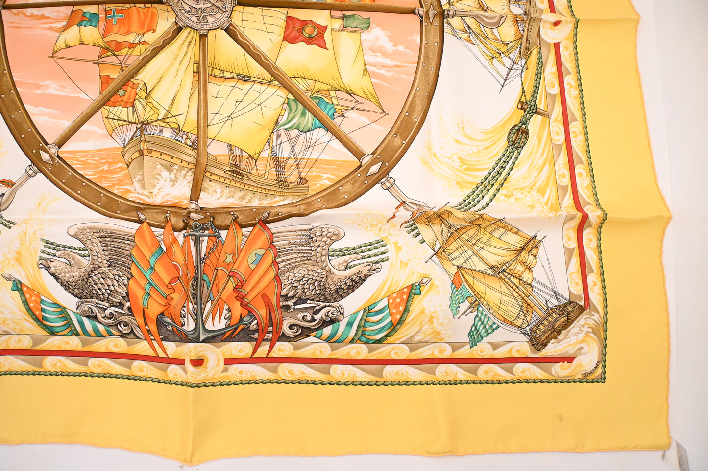 Hermes 'Vive le Vent' Carre 90 in Yellow Silk