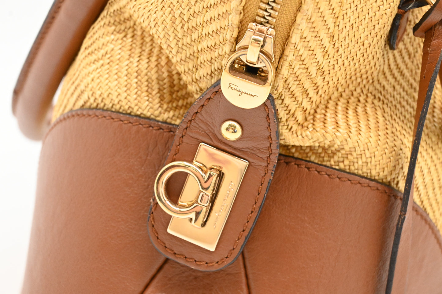 Ferragamo Handbag in Raffia and Brown Leather