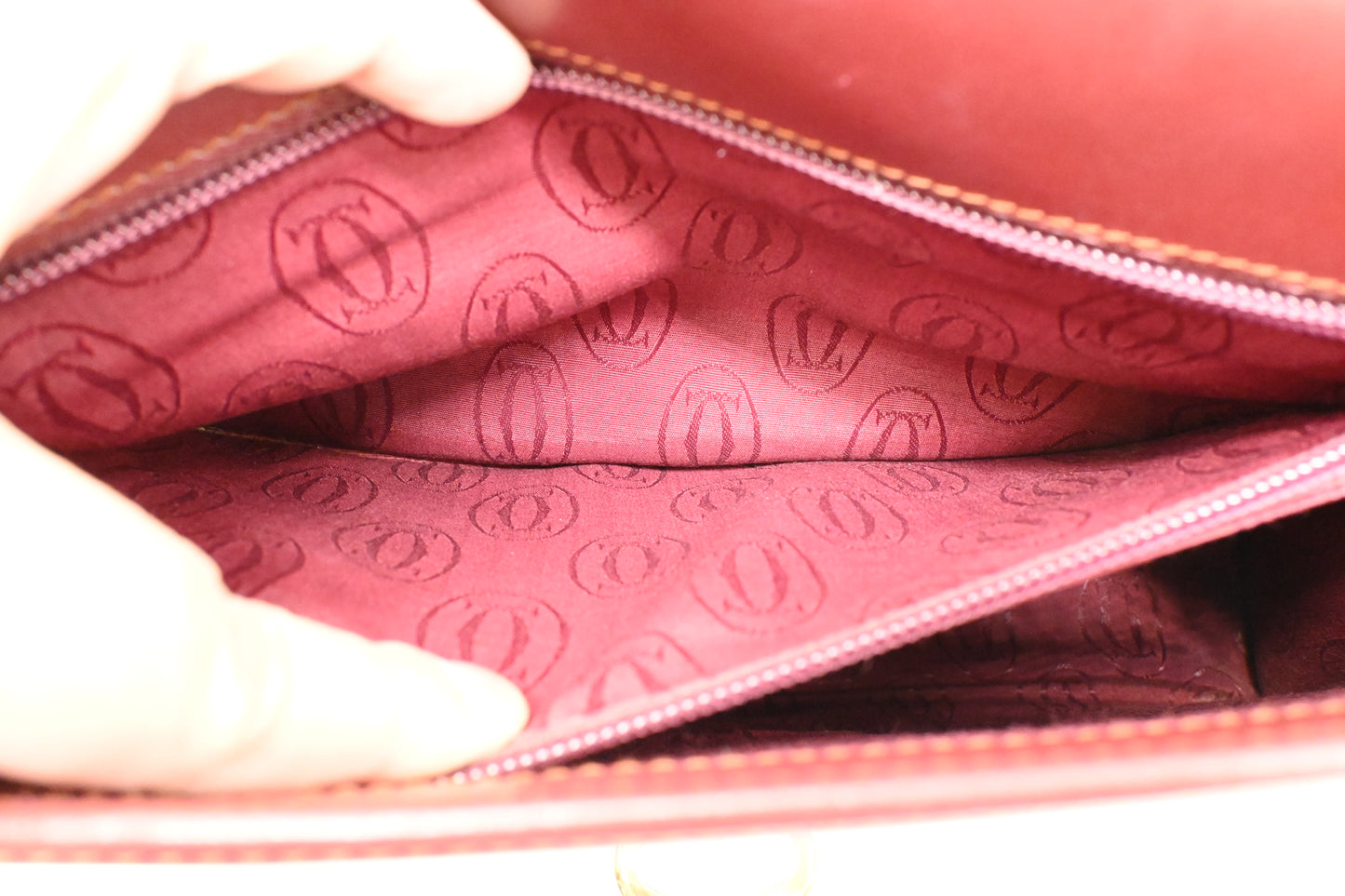 Cartier Top Handle Bag in Burgundy Leather