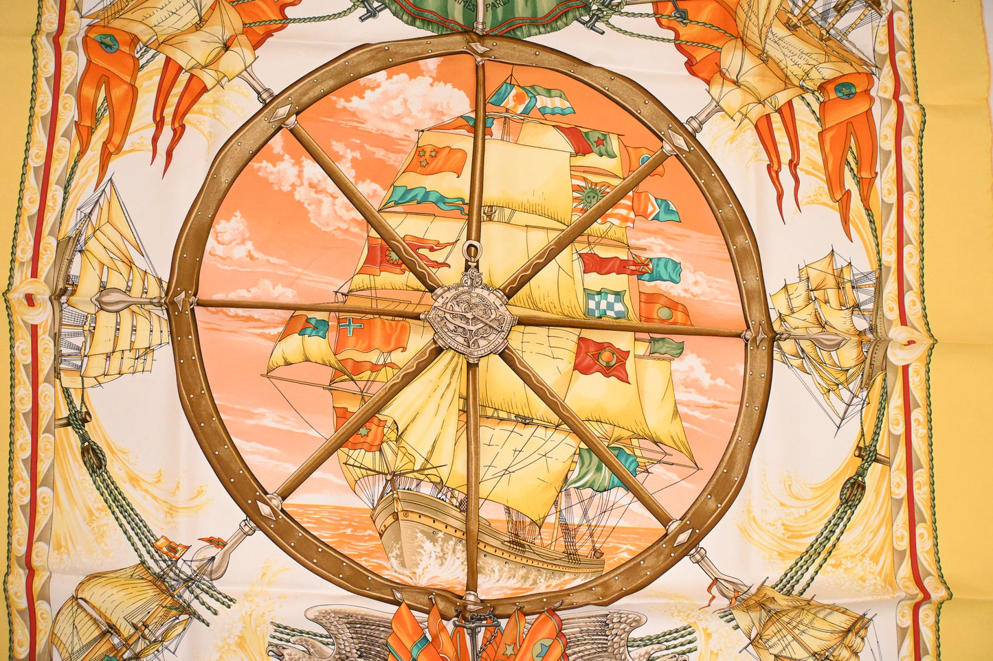 Hermes 'Vive le Vent' Carre 90 in Yellow Silk