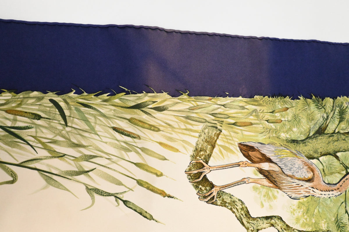 Hermes 'Halte en Camargue' Carre 90 in Navy Blue Silk