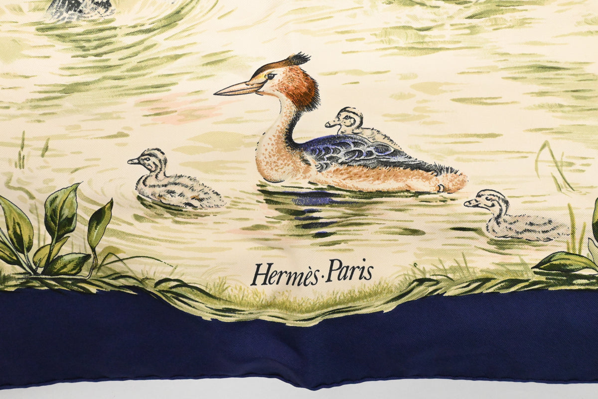 Hermes 'Halte en Camargue' Carre 90 in Navy Blue Silk
