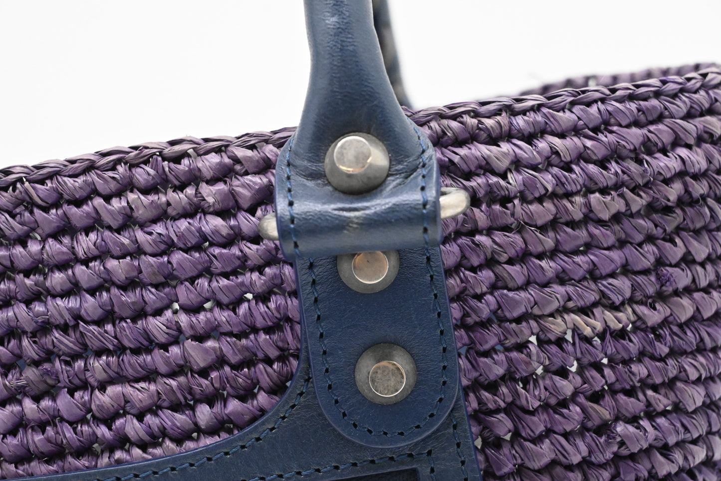 Balenciaga Small Panier Basket Bag in Blue and Cream Wicker