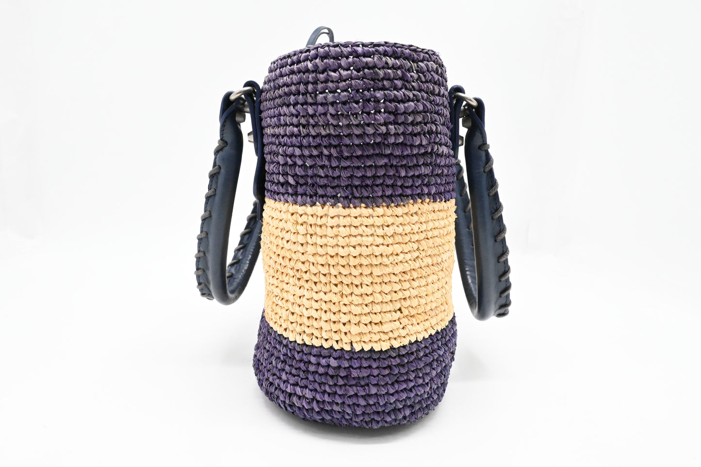 Balenciaga Small Panier Basket Bag in Blue and Cream Wicker
