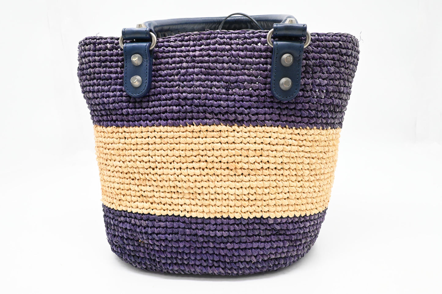 Balenciaga Small Panier Basket Bag in Blue and Cream Wicker