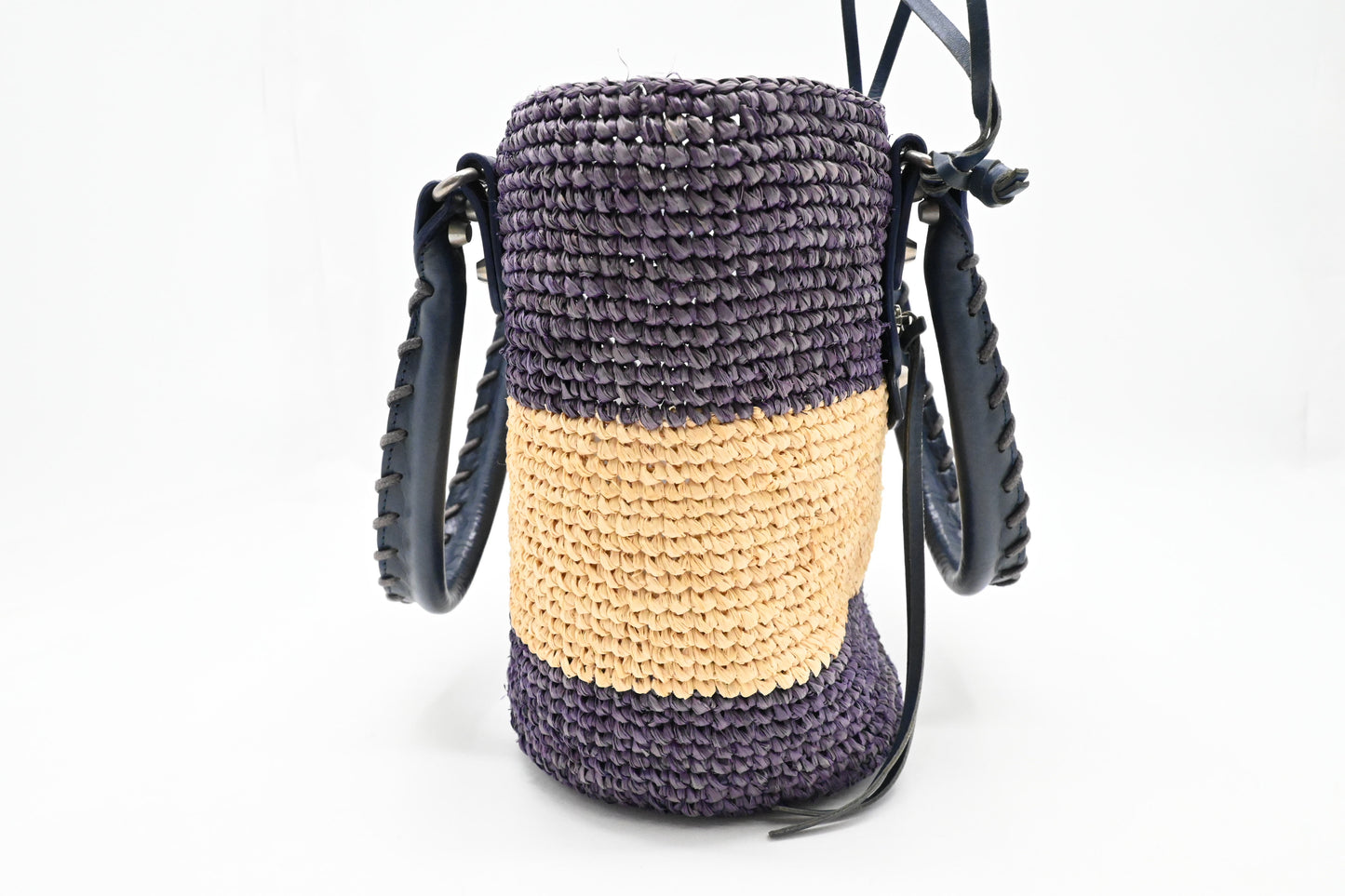 Balenciaga Small Panier Basket Bag in Blue and Cream Wicker