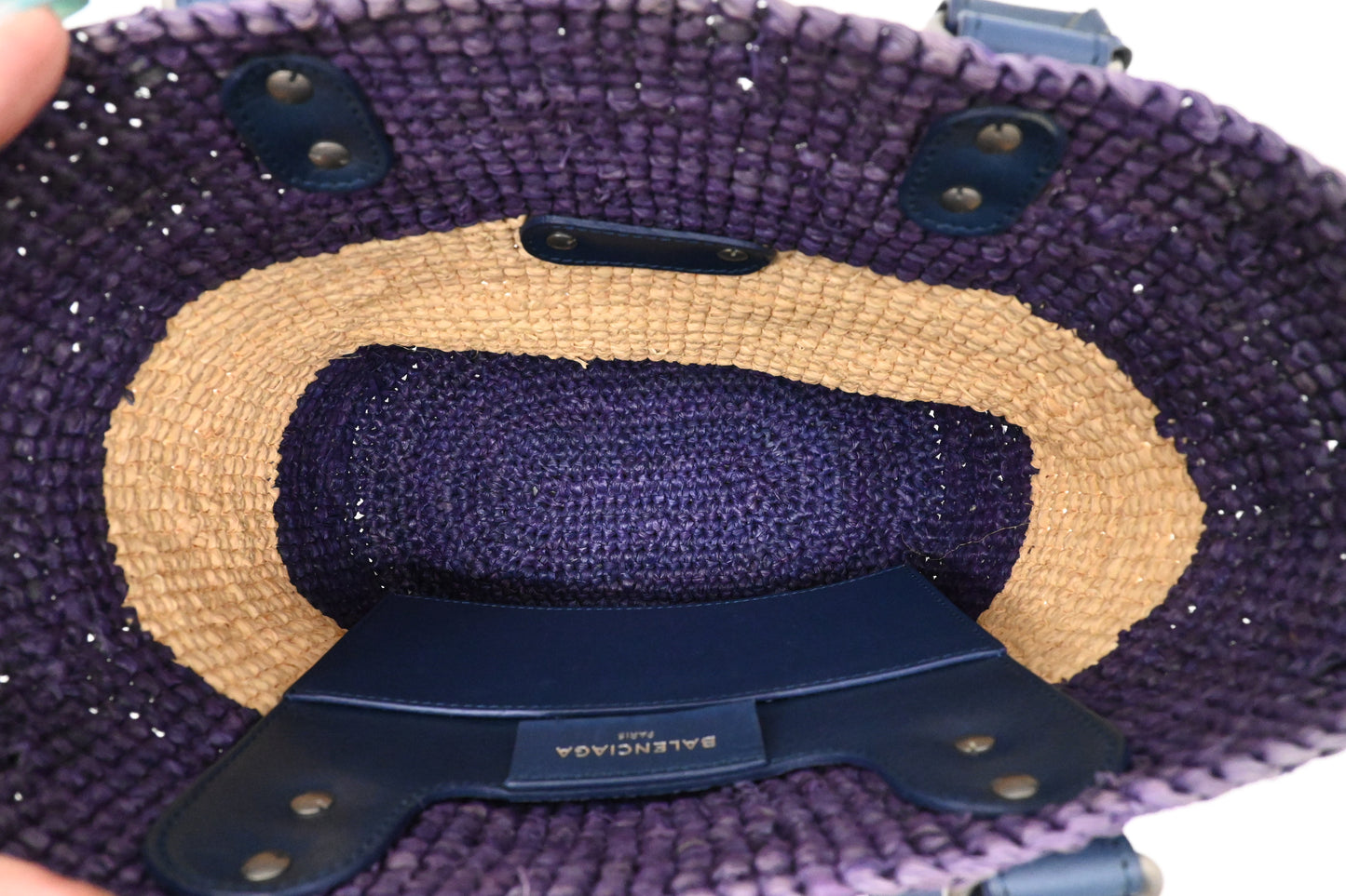 Balenciaga Small Panier Basket Bag in Blue and Cream Wicker