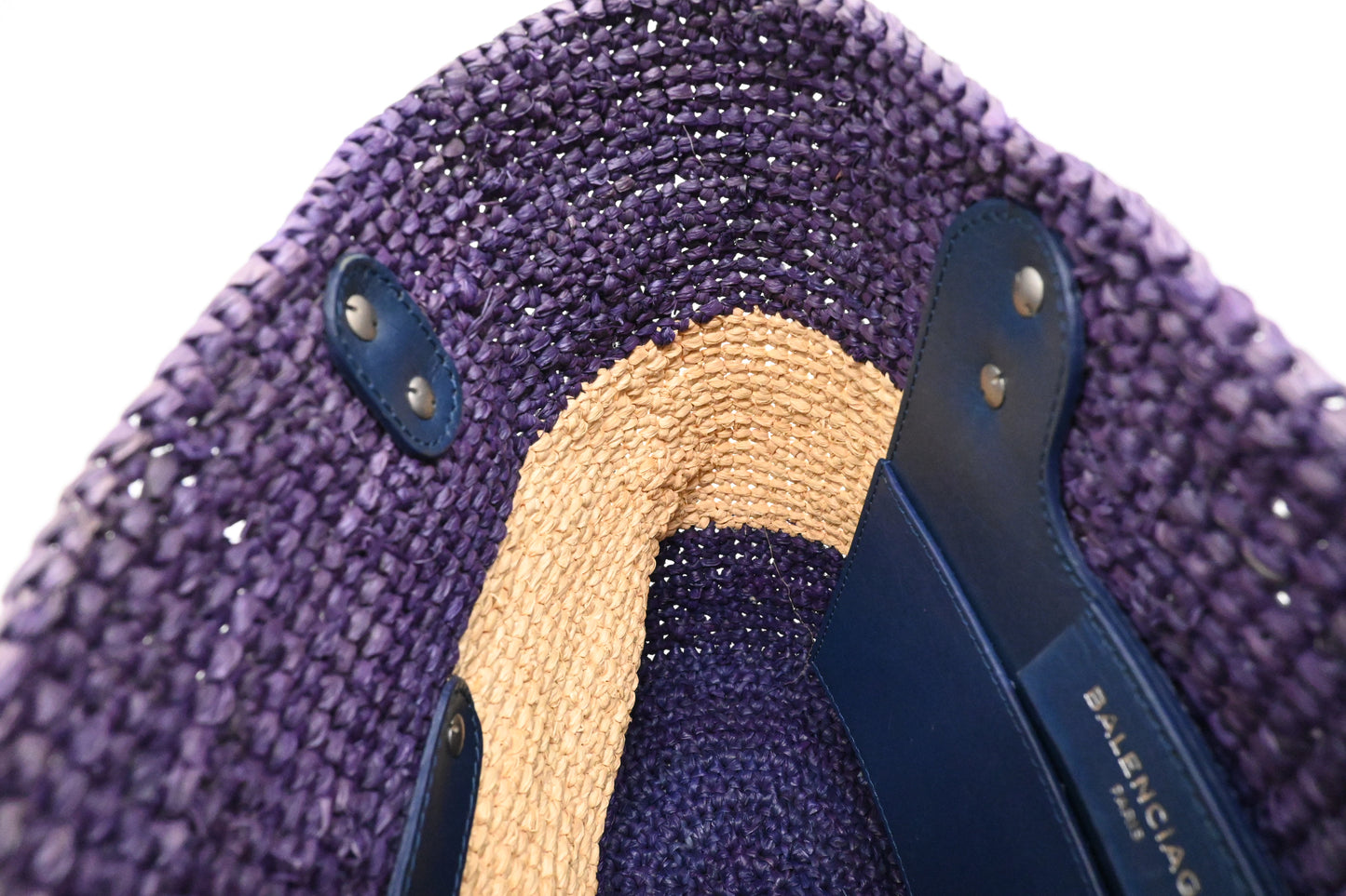 Balenciaga Small Panier Basket Bag in Blue and Cream Wicker
