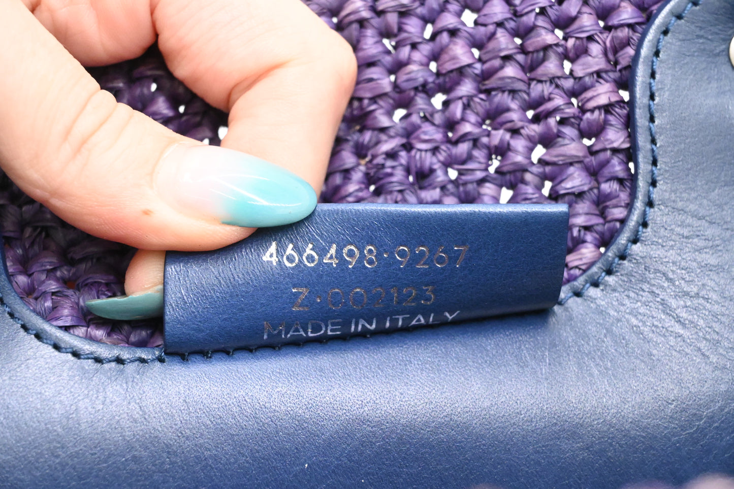 Balenciaga Small Panier Basket Bag in Blue and Cream Wicker