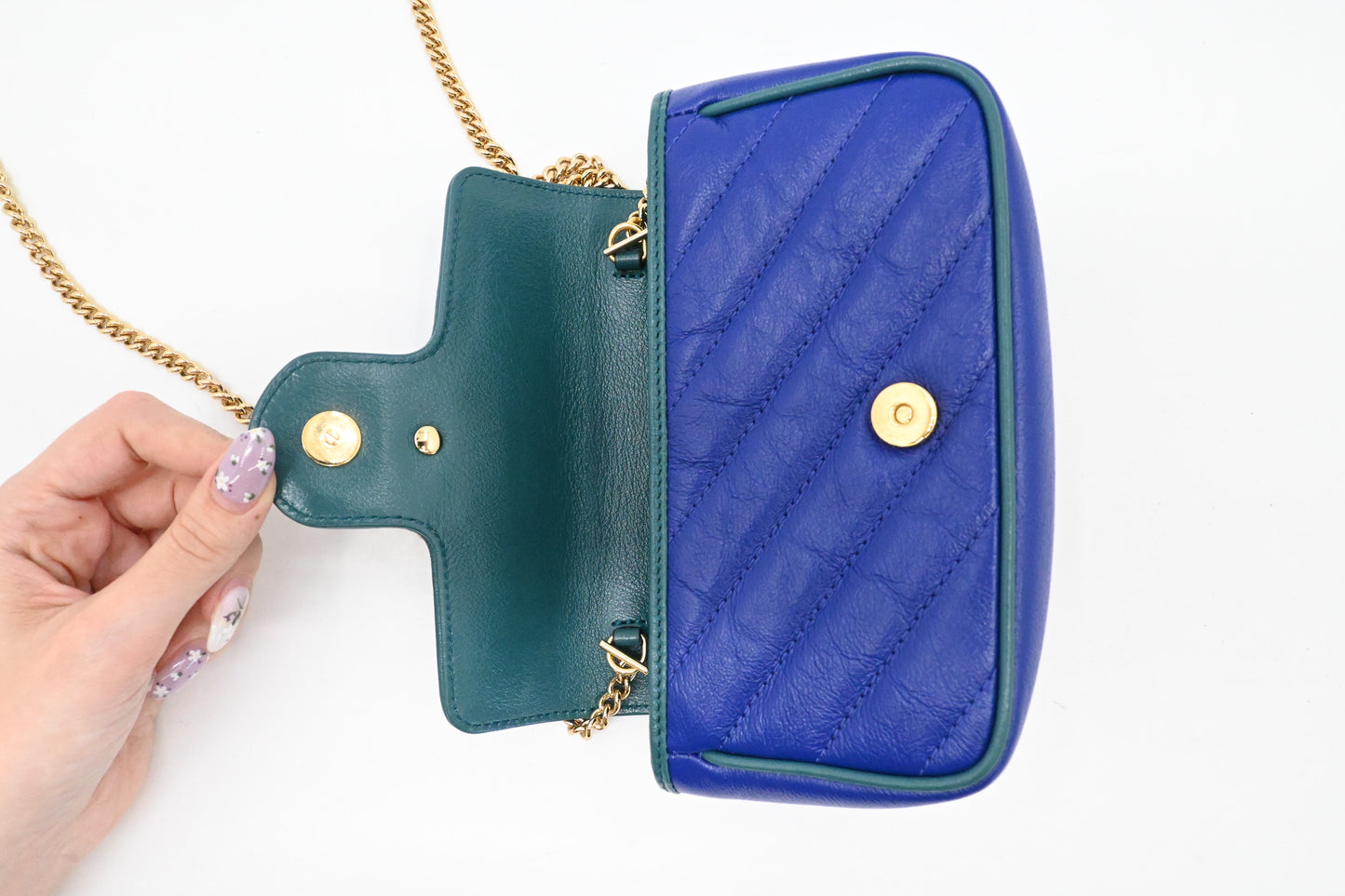 Gucci Mini Marmont Crossbody in Blue Leather