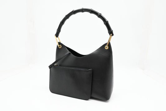 Gucci Bamboo Shoulder Bag in Black Leather