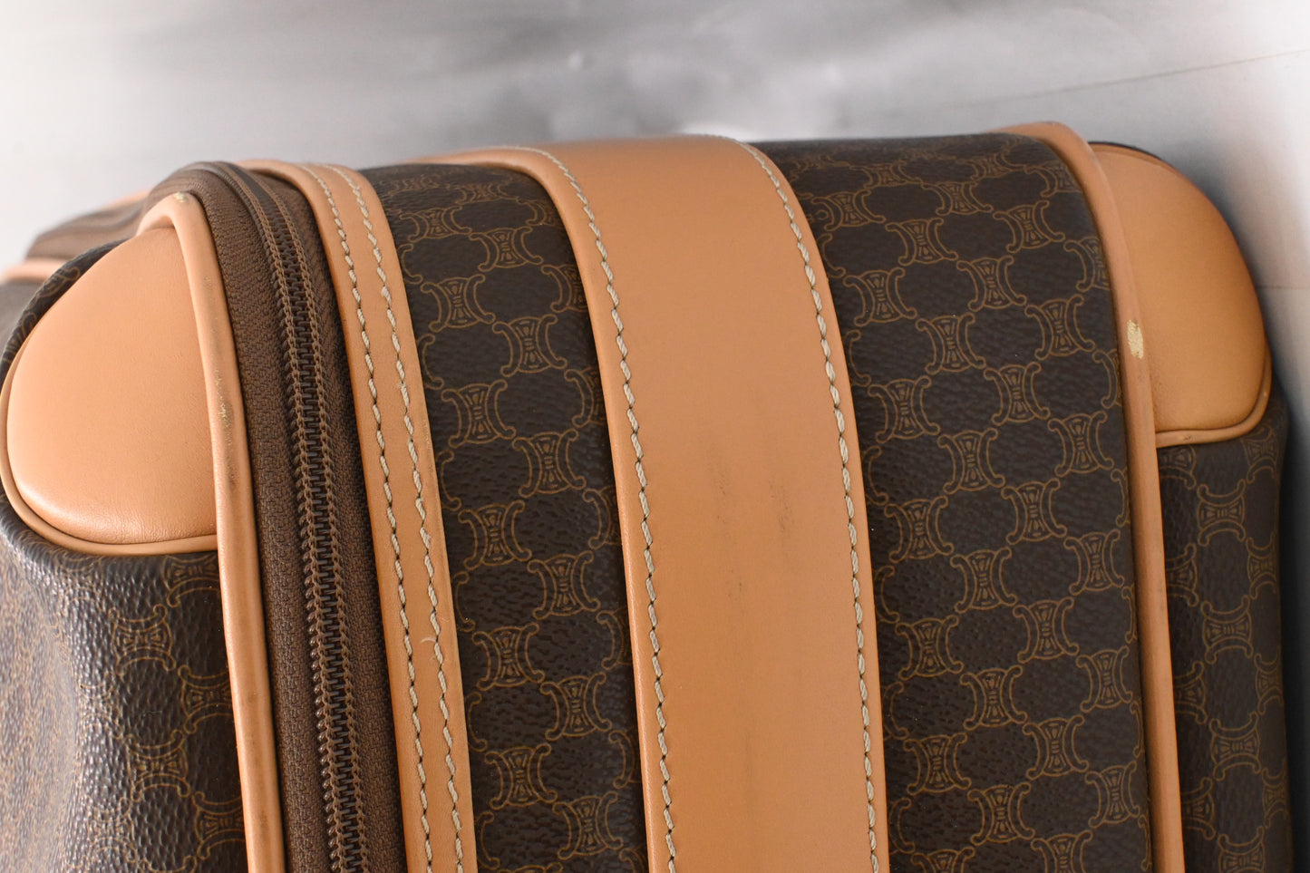 Celine Wheeled Suitcase in Brown Macadam Canvas