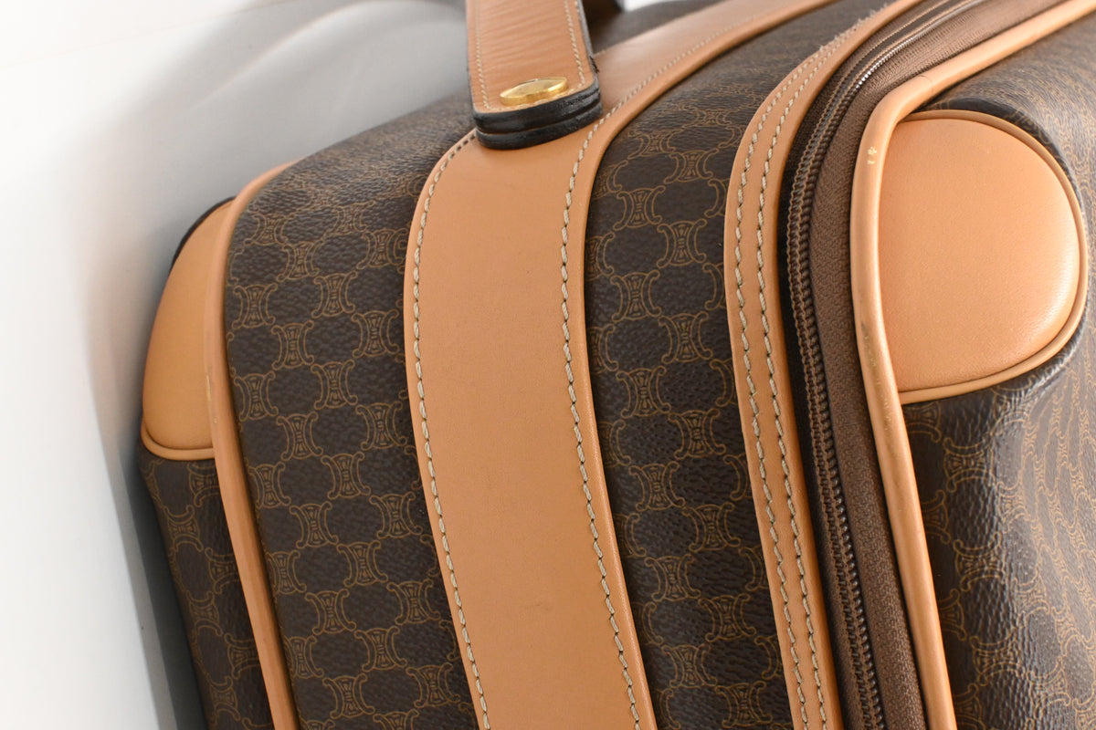 Celine Wheeled Suitcase in Brown Macadam Canvas