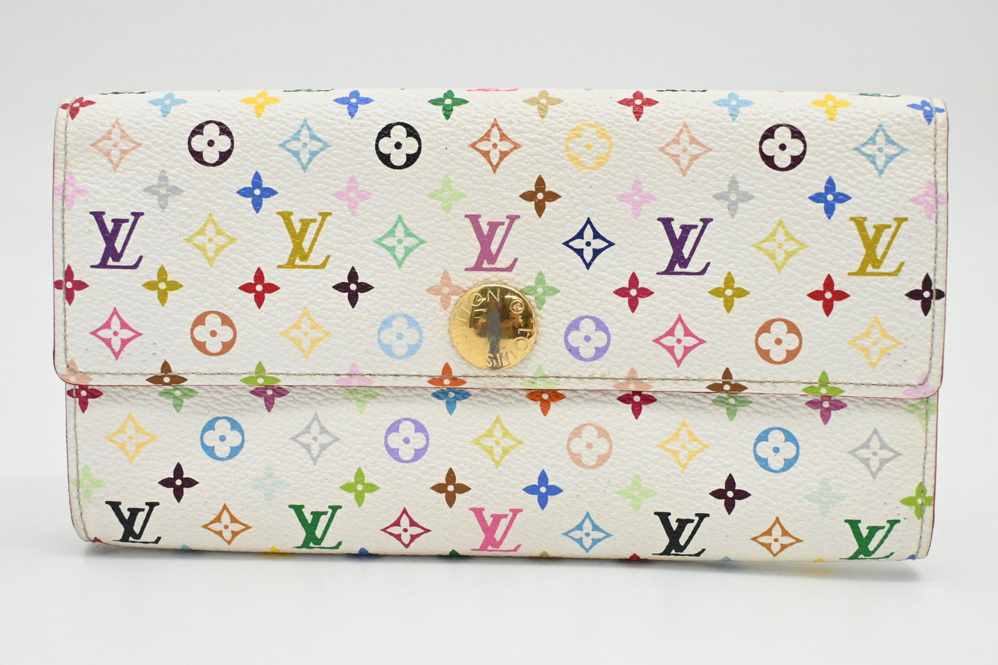 Louis Vuitton Sarah Wallet in White Multicolor Canvas