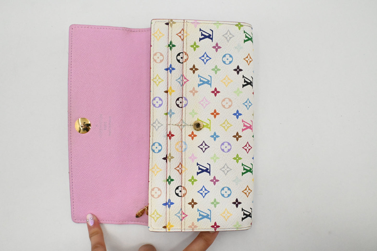 Louis Vuitton Sarah Wallet in White Multicolor Canvas