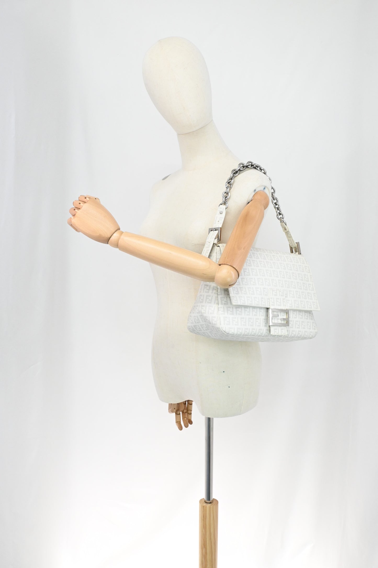Fendi Mama Baguette in White Zucchino Coated Canvas