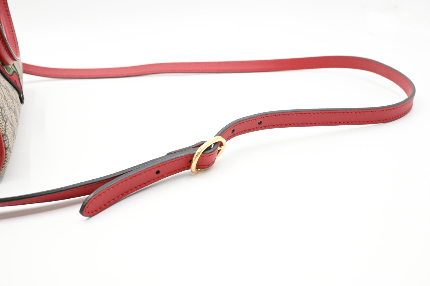 Gucci Snake Boston Bag in GG Supreme Canvas and Red Leather
