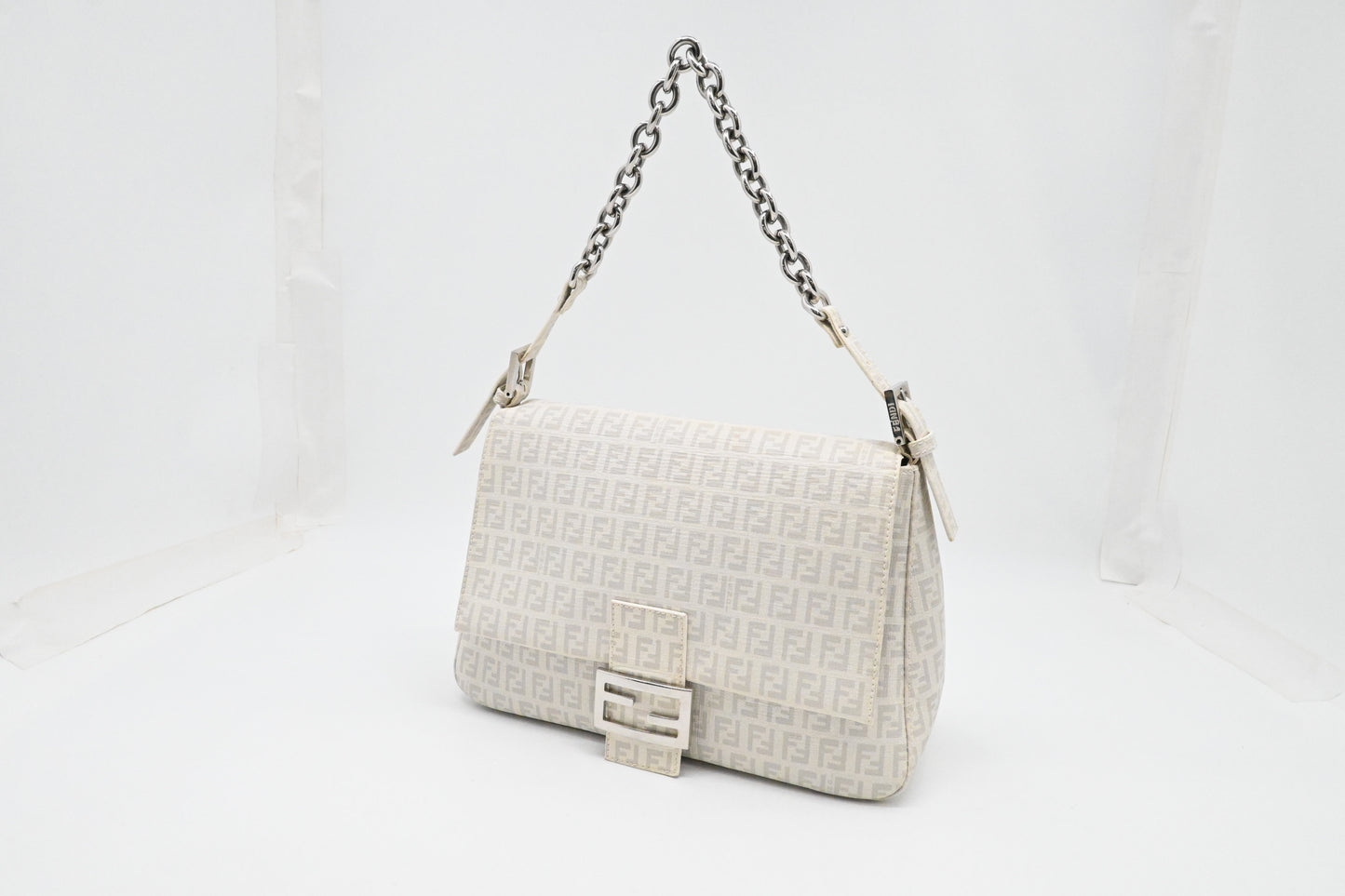 Fendi Mama Baguette in White Zucchino Coated Canvas
