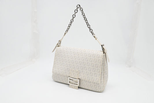 Fendi Mama Baguette in White Zucchino Coated Canvas