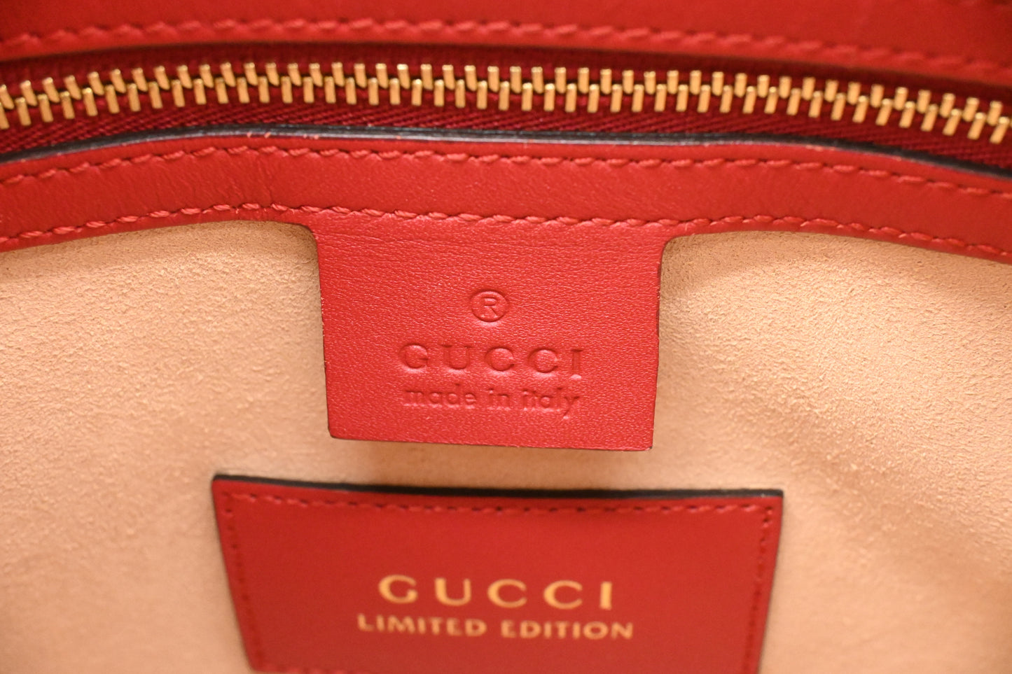 Gucci Snake Boston Bag in GG Supreme Canvas and Red Leather