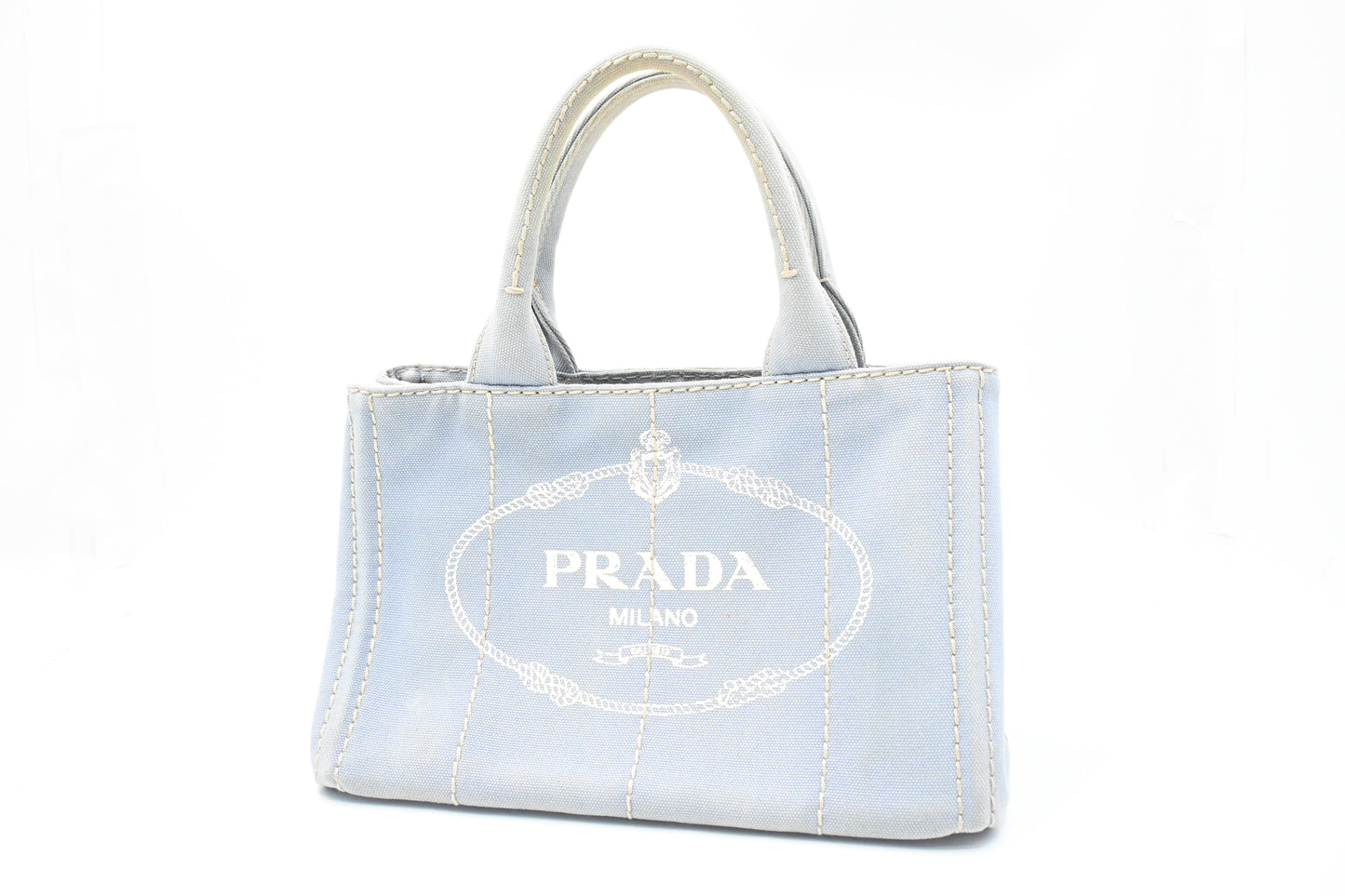 Prada Small Canapa in Light Blue Canvas