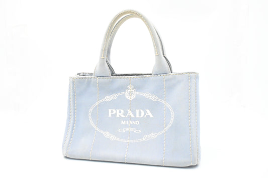 Prada Small Canapa in Light Blue Canvas
