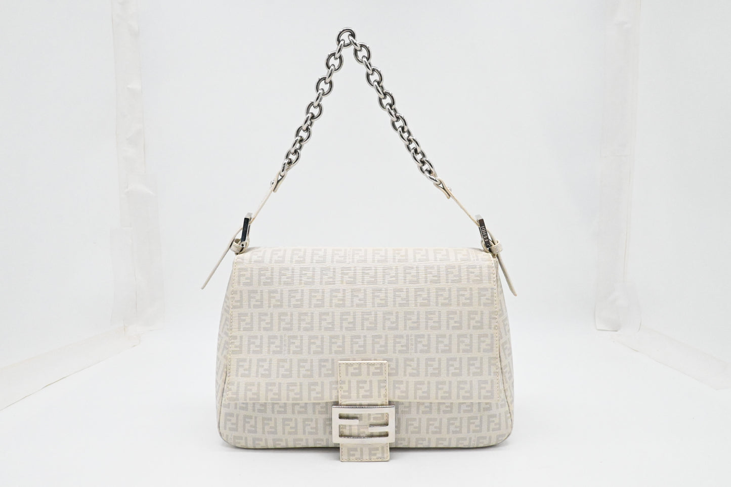 Fendi Mama Baguette in White Zucchino Coated Canvas