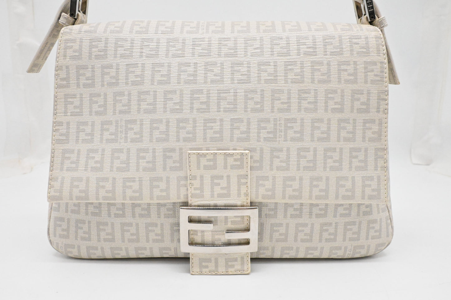 Fendi Mama Baguette in White Zucchino Coated Canvas