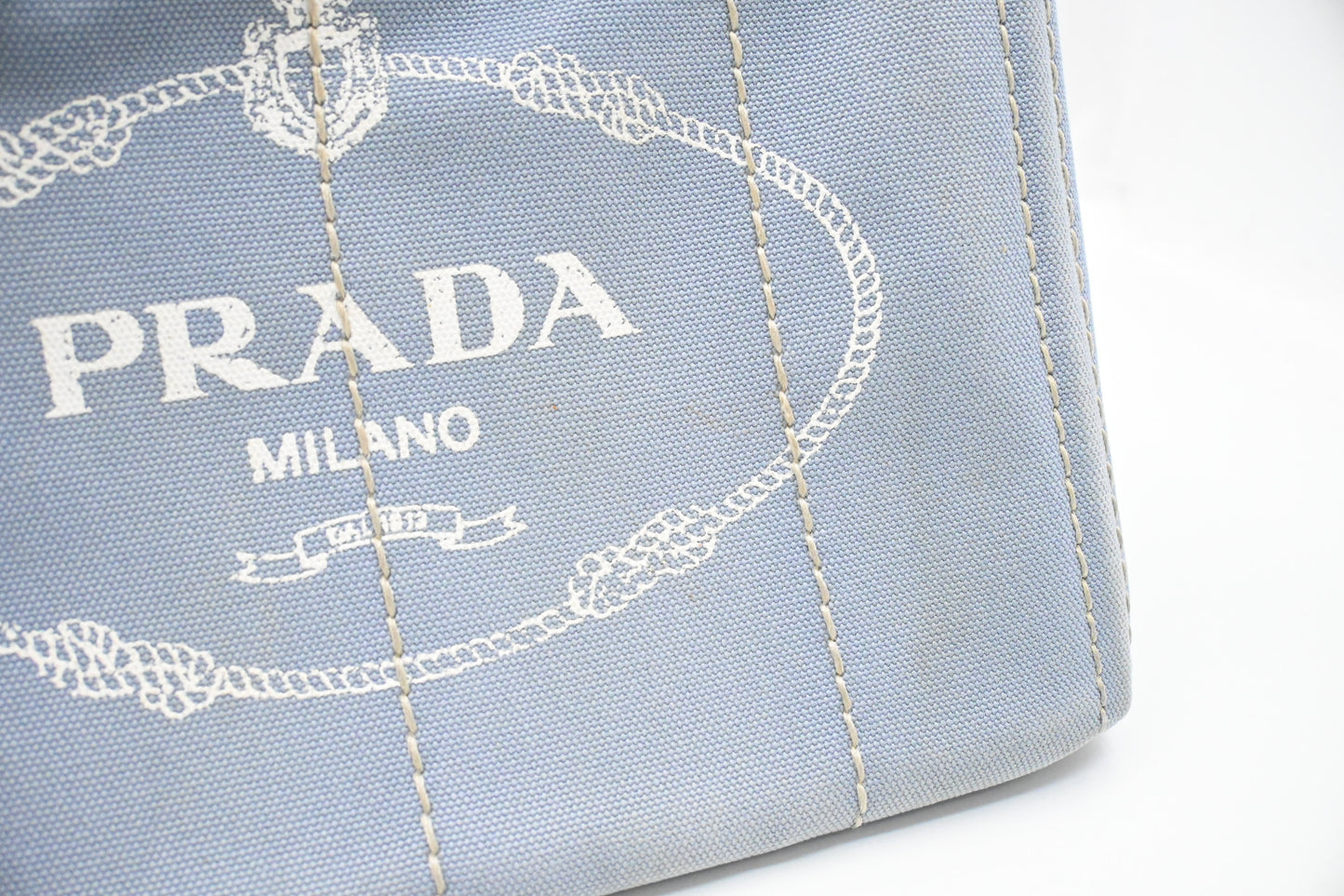 Prada Small Canapa in Light Blue Canvas