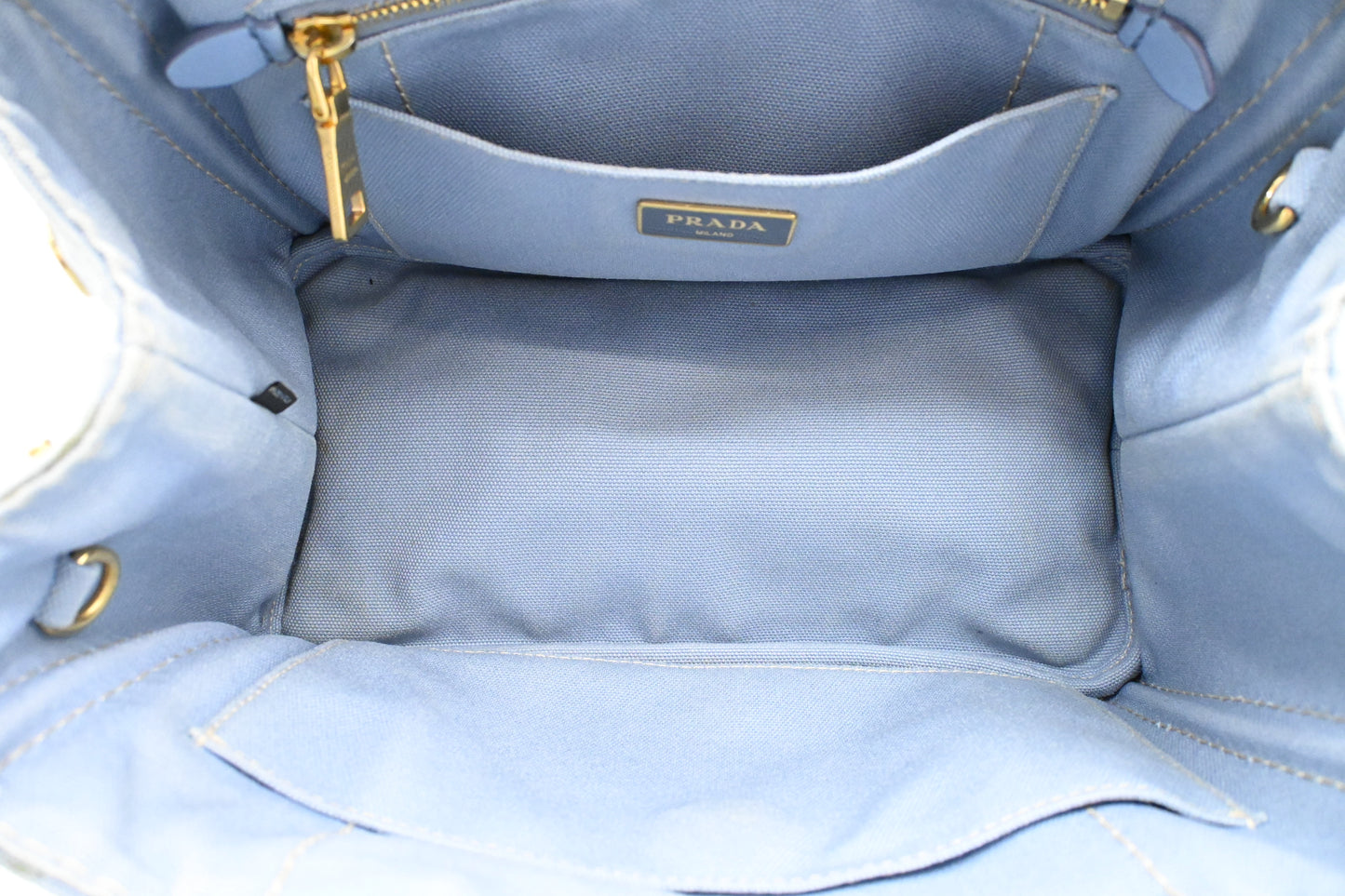Prada Small Canapa in Light Blue Canvas