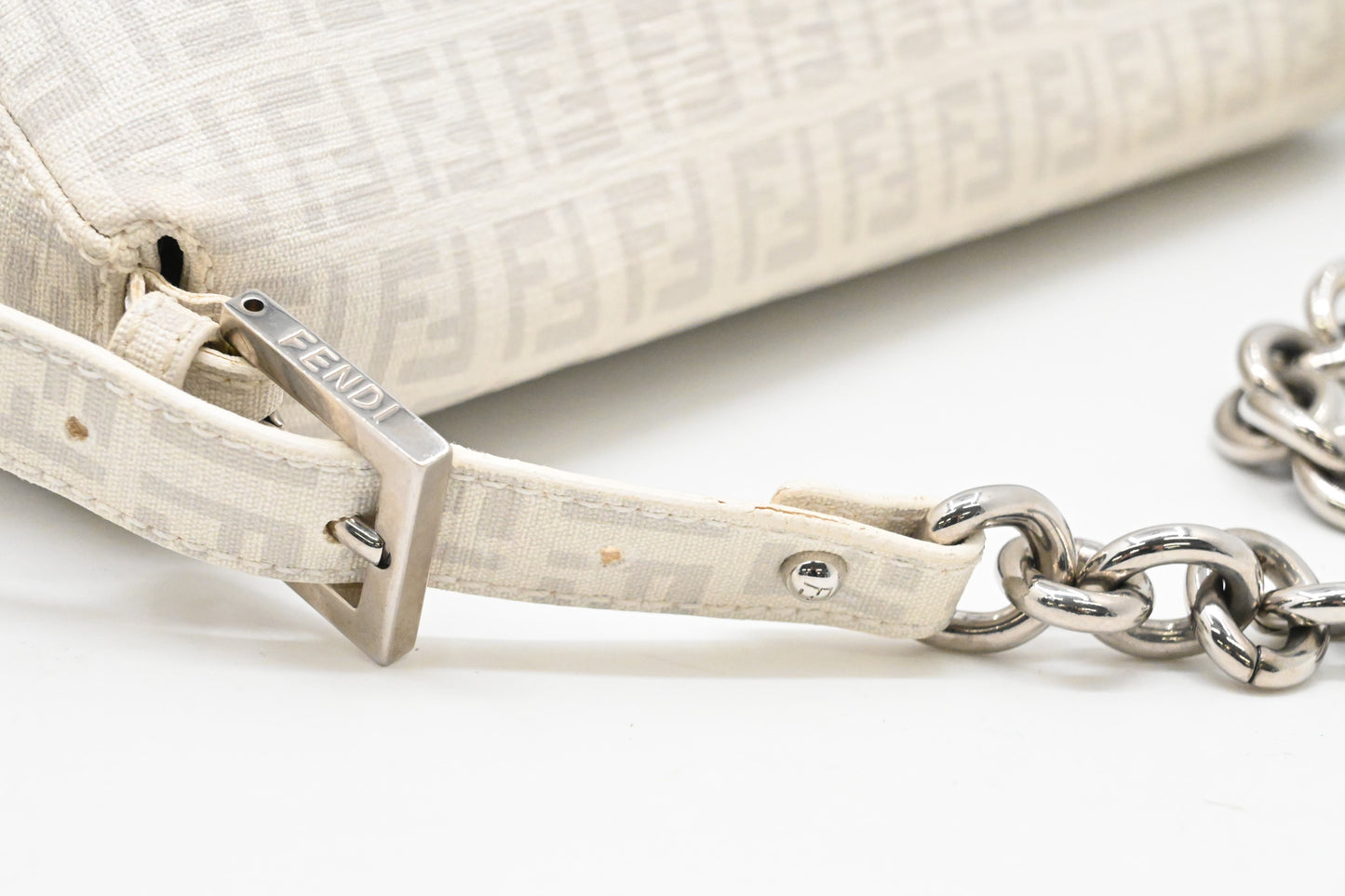 Fendi Mama Baguette in White Zucchino Coated Canvas