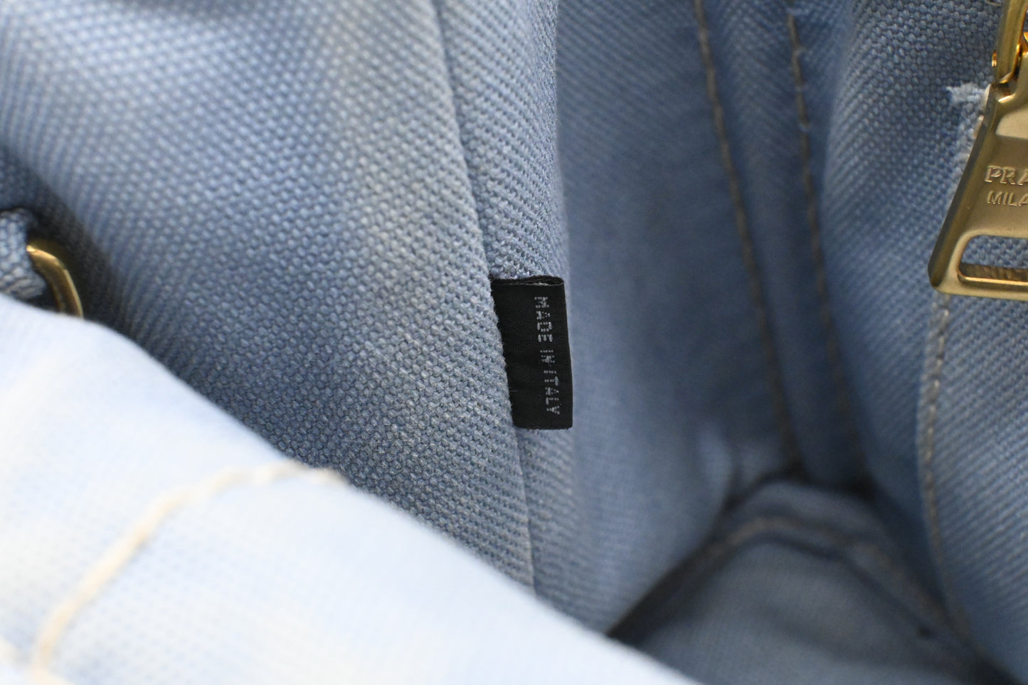 Prada Small Canapa in Light Blue Canvas