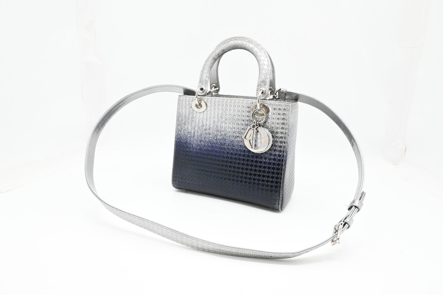 Dior Small Lady Dior in Gradient Silver Blue Leather