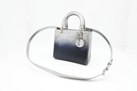 Dior Small Lady Dior in Gradient Silver Blue Leather